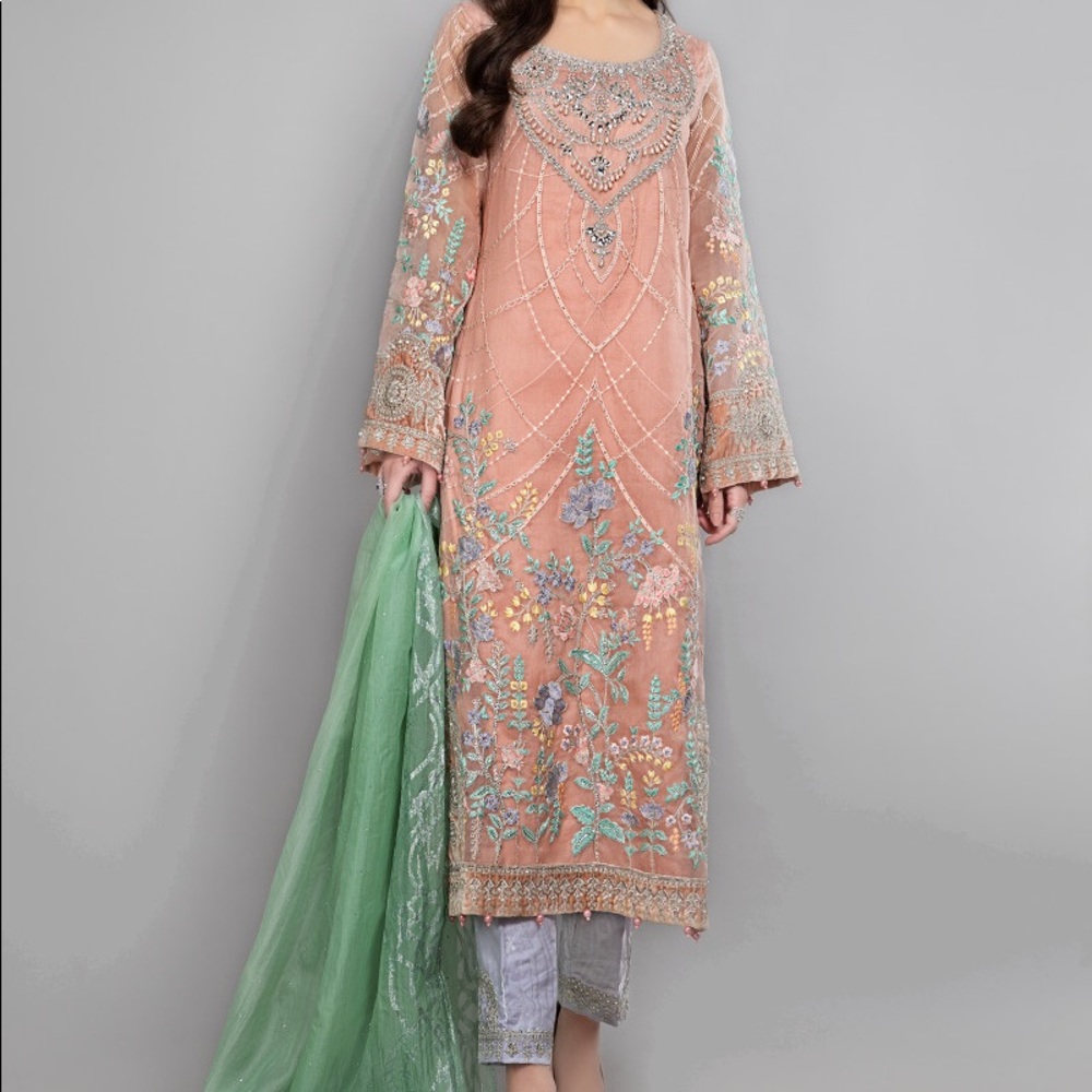 Maria B. Brand New Peach Embroidery Suit